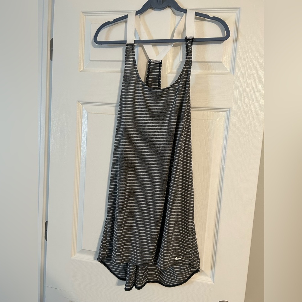 Nike Gray and White Striped Racerback Tank Top